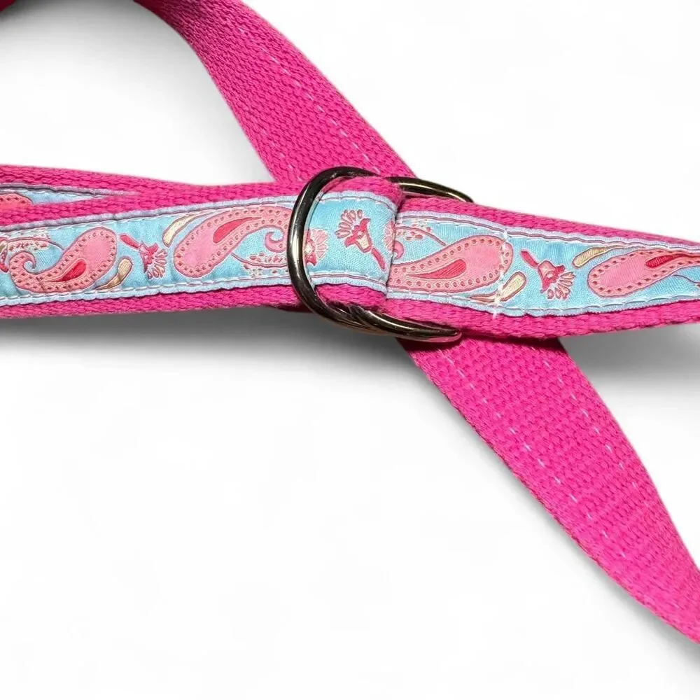 Eliza B Women's Pink and Blue Paisley Canvas Ribbon Belt Size Small